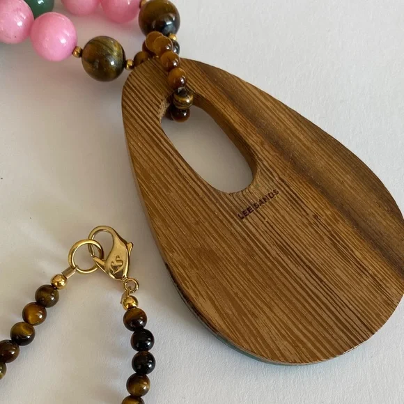Lee Sands Multi Stone Bead Necklace with Wooden Pendant - Picture 5 of 6